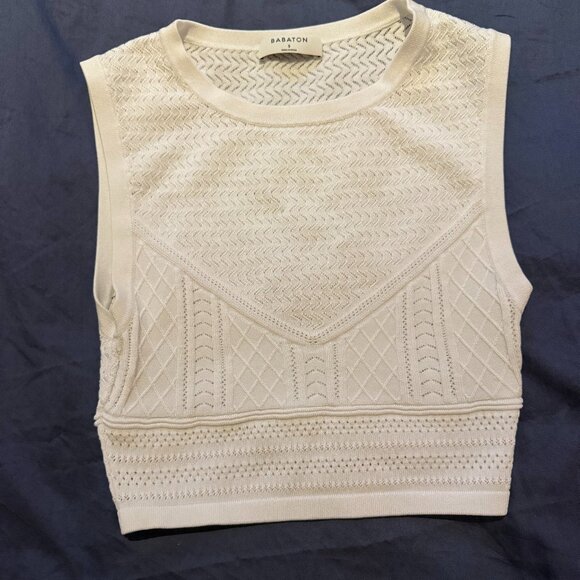 Aritzia Babaton Sculpt Knit Tank Top XS White Ribbed Crop Patterned - Picture 1 of 4
